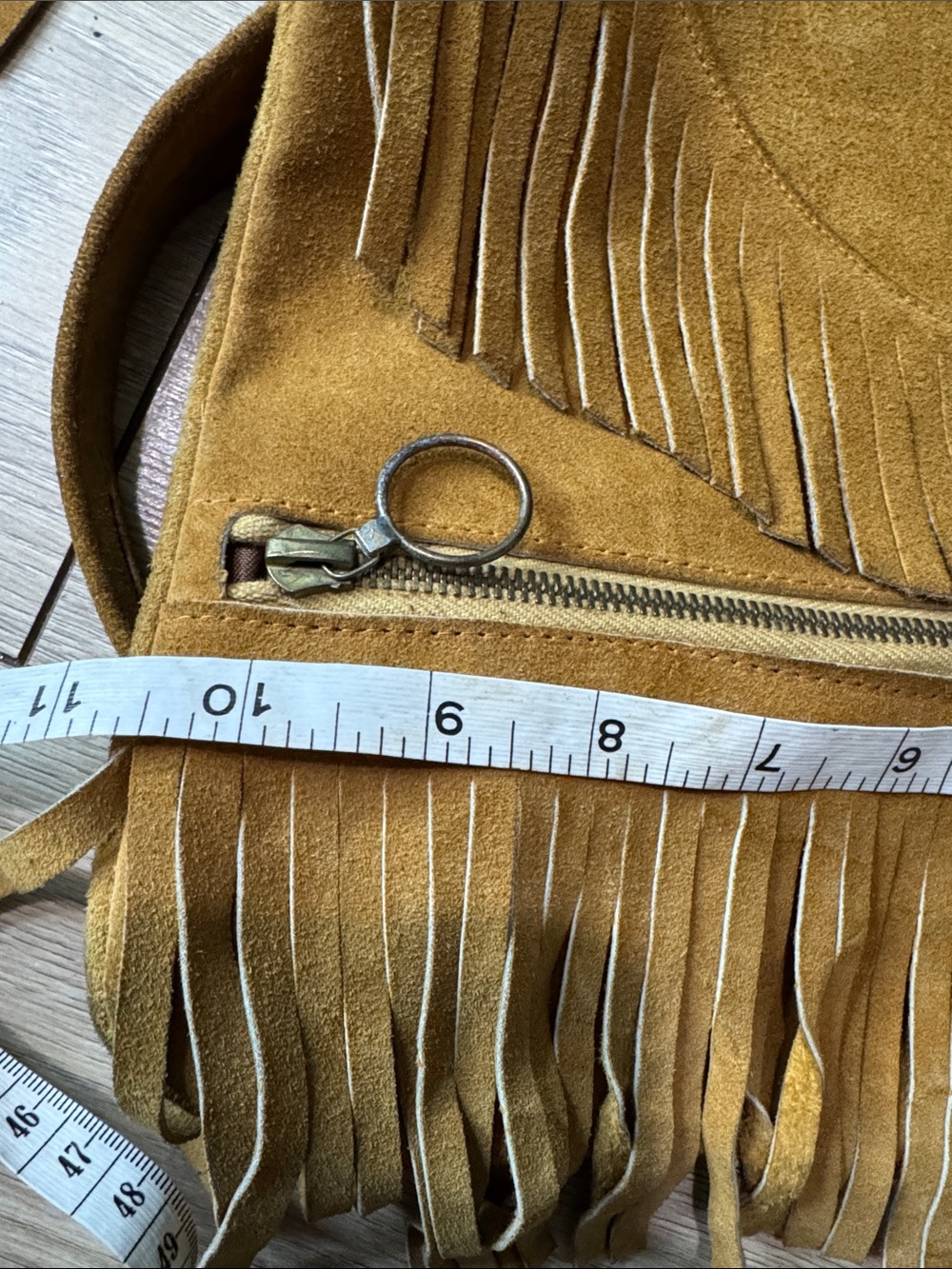Hand Made Fringed Suede Crossbody Bag - Mustard - Picture 11 of 11